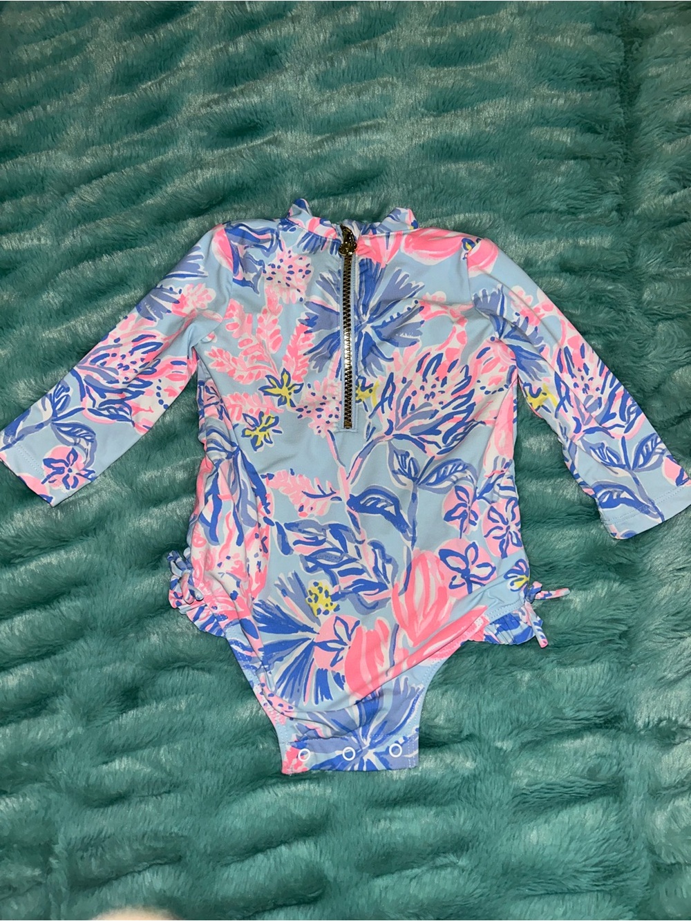 Lilly Pulitzer Long-Sleeve Floral Swim One-Piece Rash Guard. Size 6-12 months.